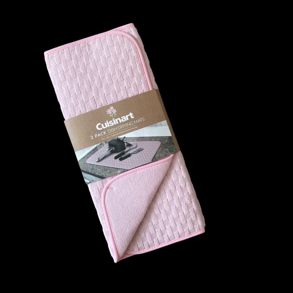 Pastel Pink Kitchen Dish Drying Mats 18x24 Set of 2 by Cuisinart NEW